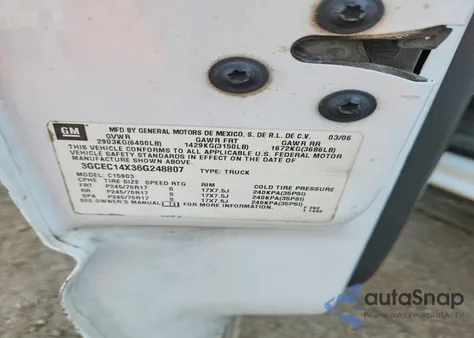 2006 Chevrolet Silverado C1500 из США, поврежденный, VIN 3GCEC14X36G248807